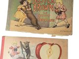two children ' s books with pictures of a cat and a dog