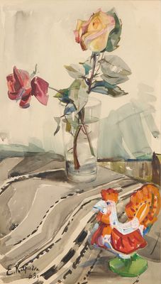 une peinture de fleurs dans un vase sur une table