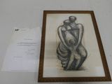 drawing of a woman sitting on a stool with a sheet of paper in front of her