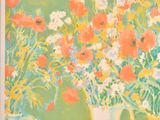 a painting of flowers in a vase on a table