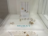 a display case with a lot of jewelry on it