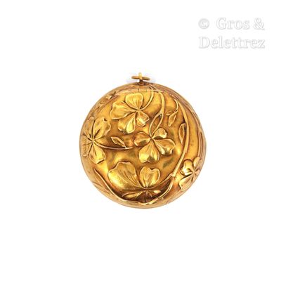 an image of a gold locke with flowers and leaves on it