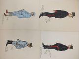 four drawings of men in uniforms are shown on a sheet of paper