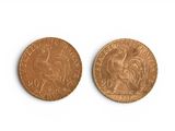 an image of two gold coins on a white surface