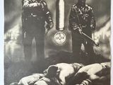 a black and white photo of two soldiers standing next to each other