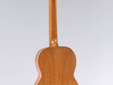 an acoustic guitar hanging from a string on a white background