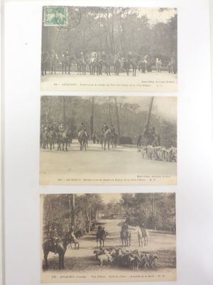 four pictures of horses and riders on the street