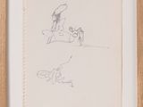 drawing of a woman sitting on a horse and a man standing next to her