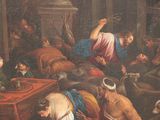 a painting of a group of people gathered around a table