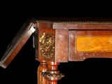a wooden table with a drawer on top of it