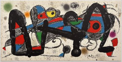 une image représentant un tableau sur fond blanc, avec du noir, du rouge, du bleu et du vert