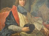 tableau représentant un homme vêtu d'un manteau, tenant un chapeau noir