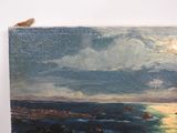 a picture of a painting on a wall with a bird perched on it