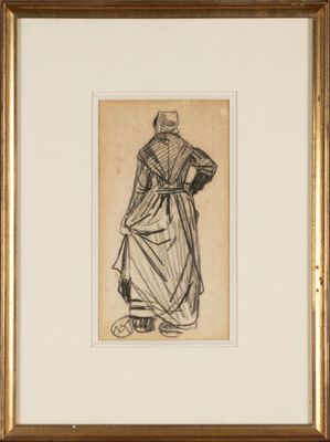 an old drawing of a man in a robe and hat