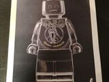 drawing of a black and white picture of a lego man with a peace sign on his head