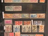 une vitrine sur laquelle sont exposés de nombreux timbres