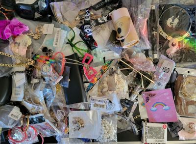 a pile of assorted items on a table