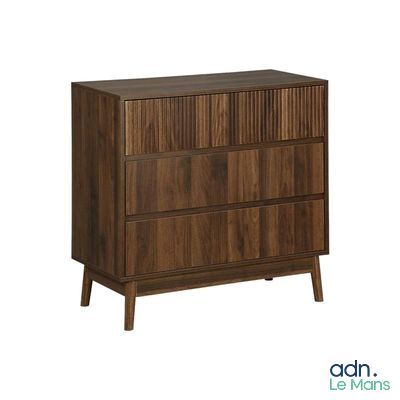 the chest of drawers is made of wood and has three drawers
