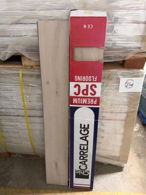 a cardboard box with a sign on it sitting on a pallet