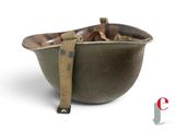 a metal bowl with a wooden handle on a white background