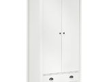 a white wardrobe with two drawers and a wooden top