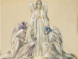 an image of a drawing of a woman kneeling in front of an angel