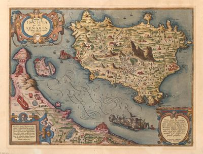 une vieille carte de l'île de Chypre sur laquelle on voit un oiseau en vol