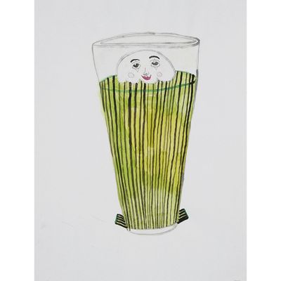 dessin représentant un verre contenant un liquide vert dans lequel se trouve un smiley