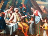 a painting of a group of people sitting around a table