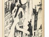 un vieux livre avec un dessin en noir et blanc représentant un homme en costume-cravate