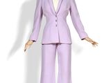 un costume violet présenté sur un mannequin, sur fond blanc