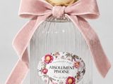 an image of a bottle of perfume with a pink bow on top