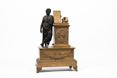 Pendule en bronze doré et bronze patiné, cadran à chiffres r… - Photo 1