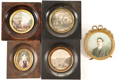 three framed pictures of a man and a woman and a picture of a man