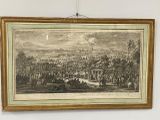 framed picture of a view of a city with a lot of people in it
