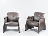 paire de fauteuils de salon en cuir avec accoudoirs, Italie, années 1970