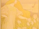 une image représentant un tableau où l'on voit une femme dans un champ de fleurs