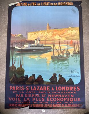 french travel poster of paris, lazare, londres, and the seine