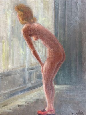 F. DAPPLES (XX°) Nu à la fenêtre Huile sur toile signée en b…