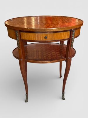 TABLE À THÉ ovale en bois et marqueterie de bois, ouvrant par un tiroi - Photo 1