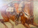 un tableau représentant un homme à cheval dans un champ