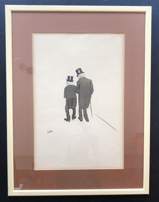 SEM, hommes aux chapeaux haut de forme, lithographie, signat…