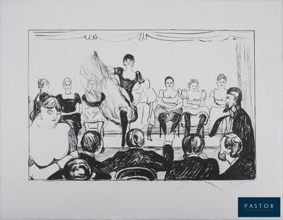 un dessin à l'encre représentant un groupe de personnes assises autour d'une table