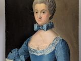 portrait of a lady in a blue dress with a fan