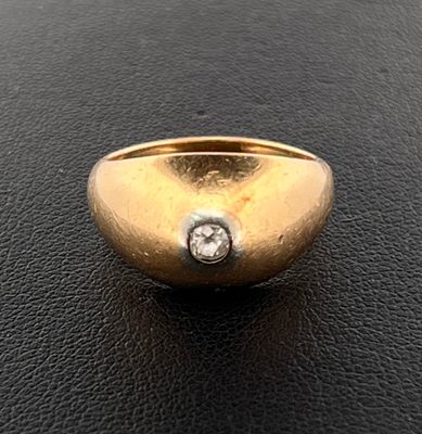 Bague en or jaune 750 millièmes ornée d'un diamant rond tail…