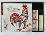 une photo d'un timbre sur lequel figure un coq
