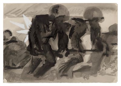 a black and white drawing of a group of people