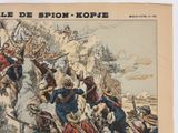 an old french newspaper with a picture of a man on a horse in the middle of a battle