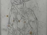 an old drawing of a woman holding a child in her arms