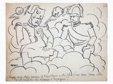 cartoon drawing of a man and a woman sitting on a cloud